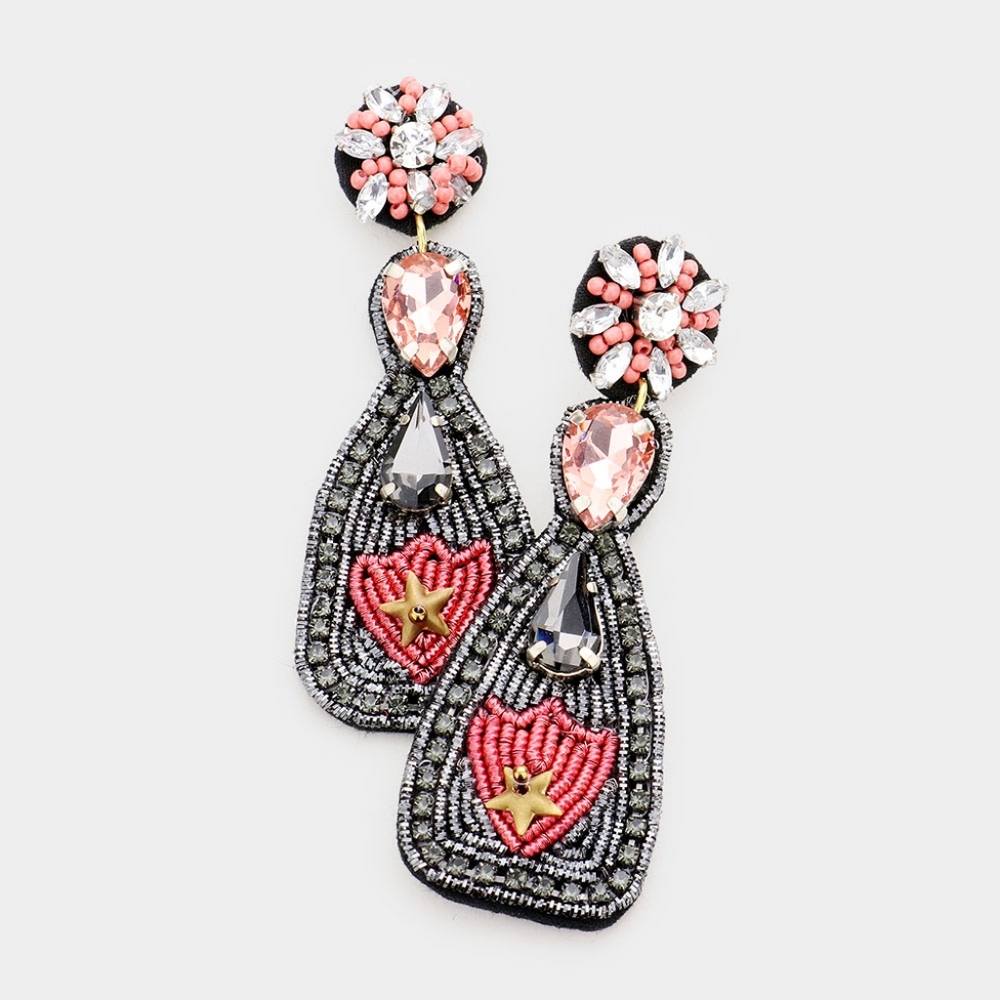 Felt Back Multi Bead Champagne Bottle Earrings